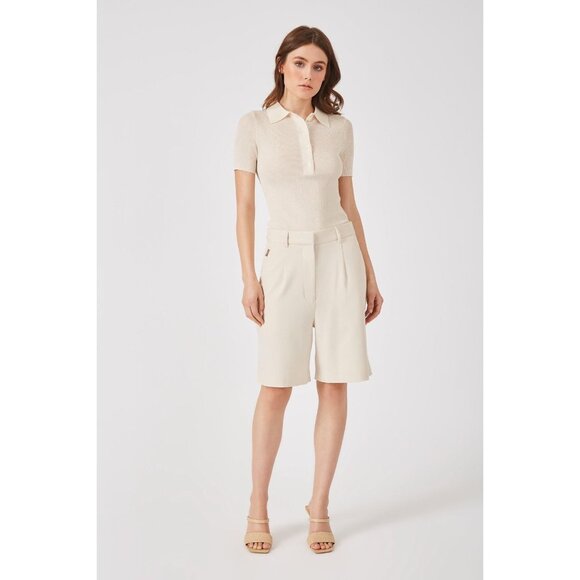 Grey/Ven Ivory THE MILES TAILORED Pleated Bermuda Shorts  Natural Size 2 $265 - Picture 1 of 5